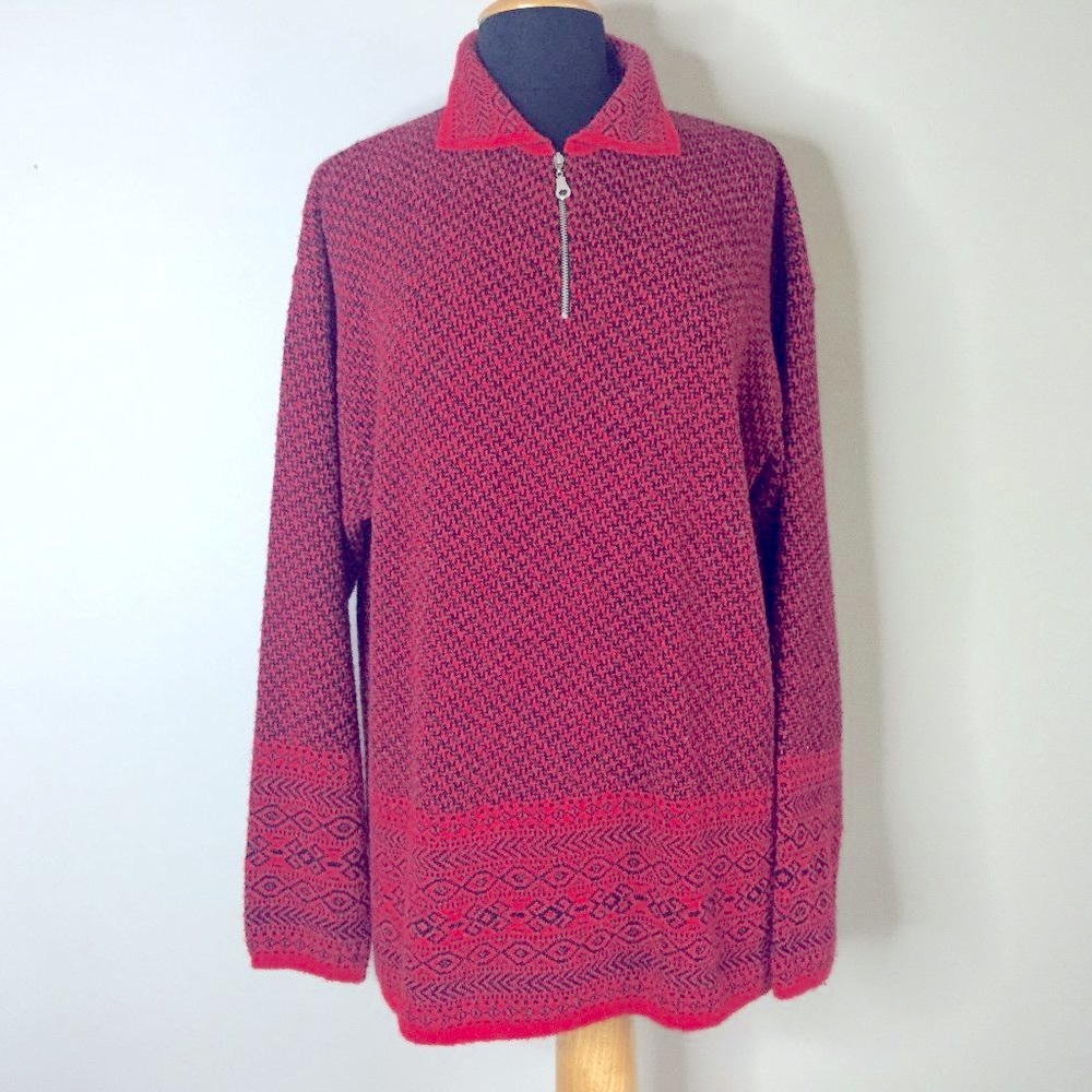 Red Sweater Collar Zipper Women Acrylic Wool L